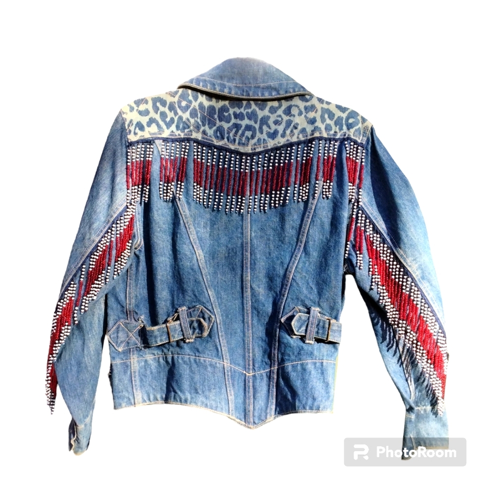 RARE Vintage Katherine Hamnett denim beaded fringe jacket